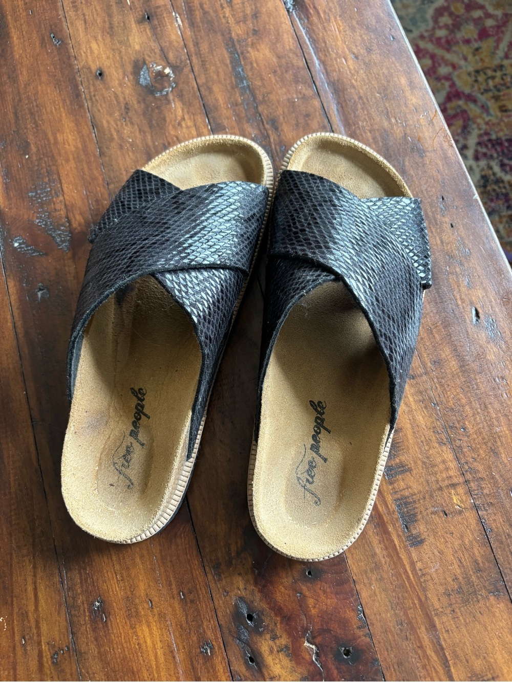 Free People Sidelines Footbed Sandal Black Snake-Texture